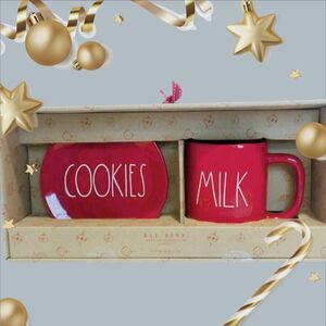 Rae Dunn MILK COOKIES  Christmas Gift Set Red Plate Mug